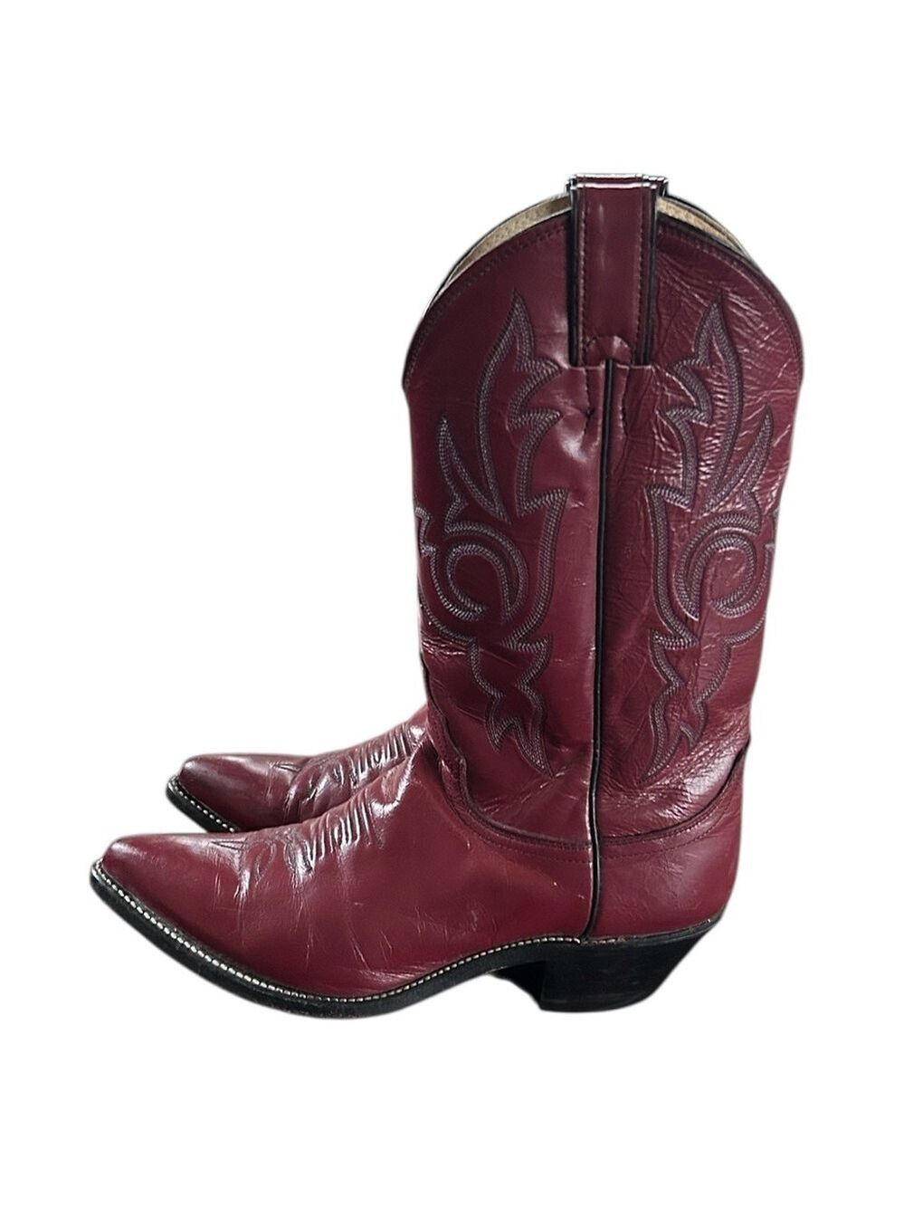 Justin Boots Women's Burgundy Red Leather Western Heeled Boots